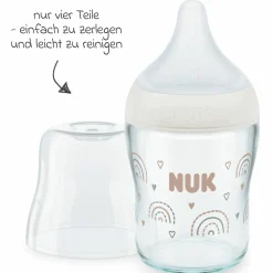 Glas-Flasche 3er Pack Perfect Match 120 ml + Silikon Sauger Gr. S - Regenbogen - Weiß