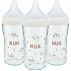 Glas-Flasche 3er Pack Perfect Match 230 ml + Silikon Sauger Gr. M - Regenbogen - Weiß