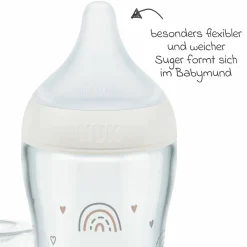 Glas-Flasche 3er Pack Perfect Match 230 ml + Silikon Sauger Gr. M - Regenbogen - Weiß
