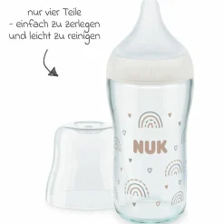 Glas-Flasche 3er Pack Perfect Match 230 ml + Silikon Sauger Gr. M - Regenbogen - Weiß