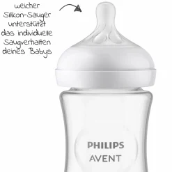 Glas-Flasche Natural Response 240ml + Silikon-Sauger 1M+