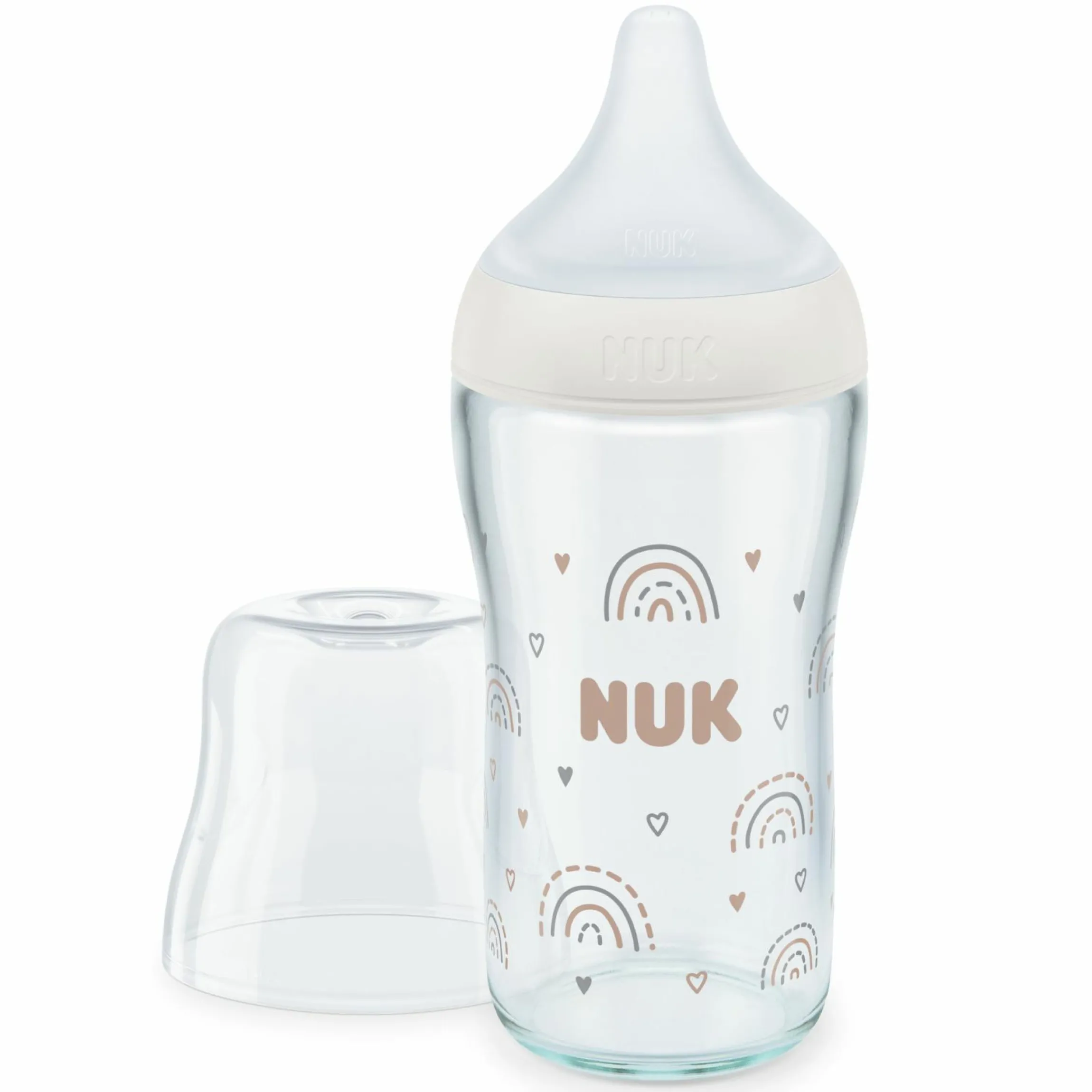 Glas-Flasche Perfect Match 230 ml + Silikon-Sauger Gr. M - Regenbogen - Weiß