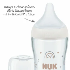 Glas-Flasche Perfect Match 230 ml + Silikon-Sauger Gr. M - Regenbogen - Weiß