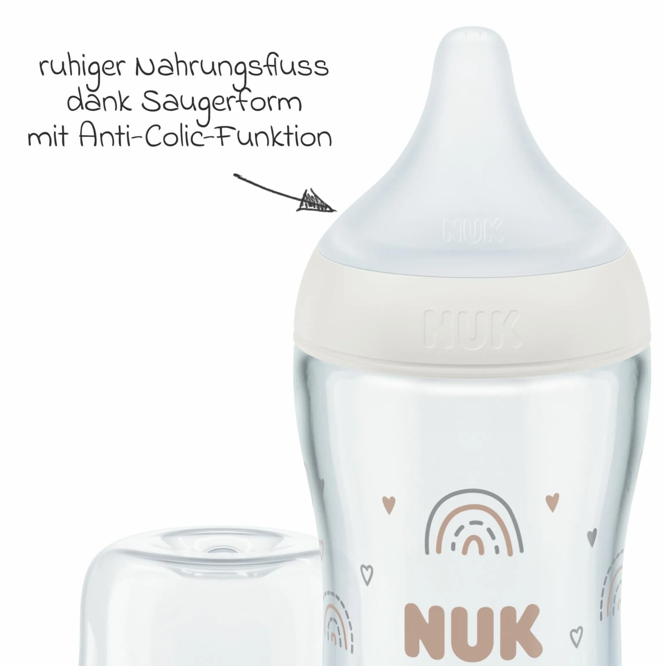 Glas-Flasche Perfect Match 230 ml + Silikon-Sauger Gr. M - Regenbogen - Weiß