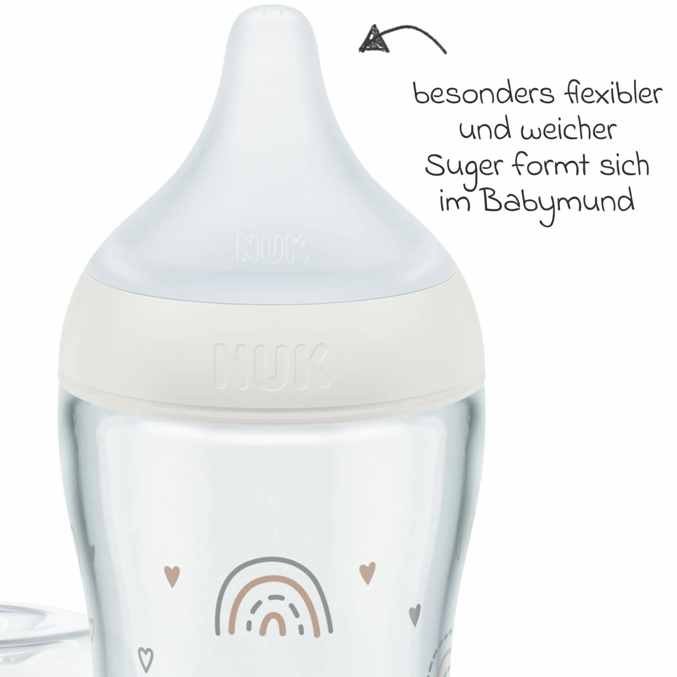 Glas-Flasche Perfect Match 230 ml + Silikon-Sauger Gr. M - Regenbogen - Weiß