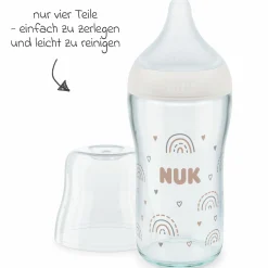 Glas-Flasche Perfect Match 230 ml + Silikon-Sauger Gr. M - Regenbogen - Weiß