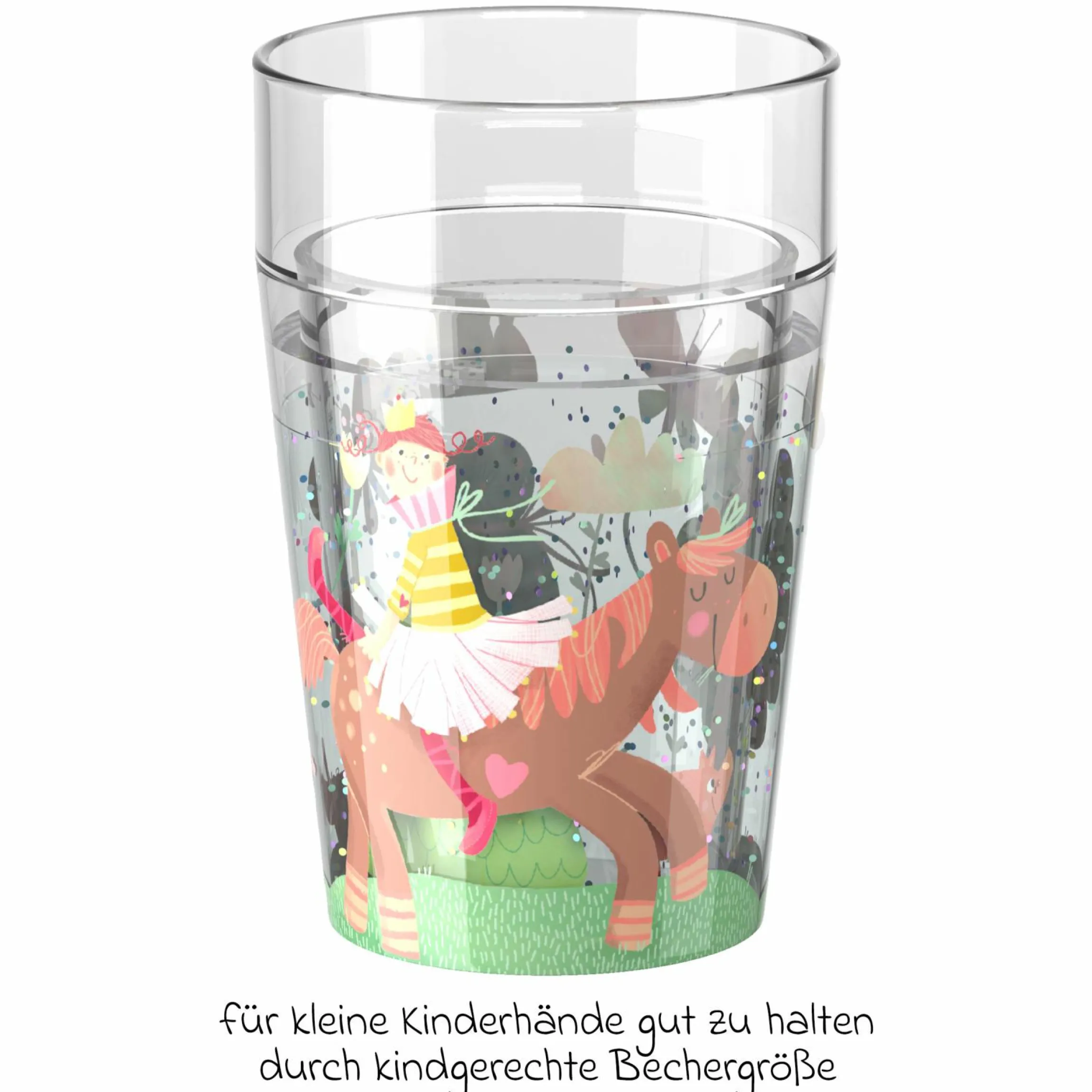 Glitzerbecher 150 ml - Prinzessin & Pferd