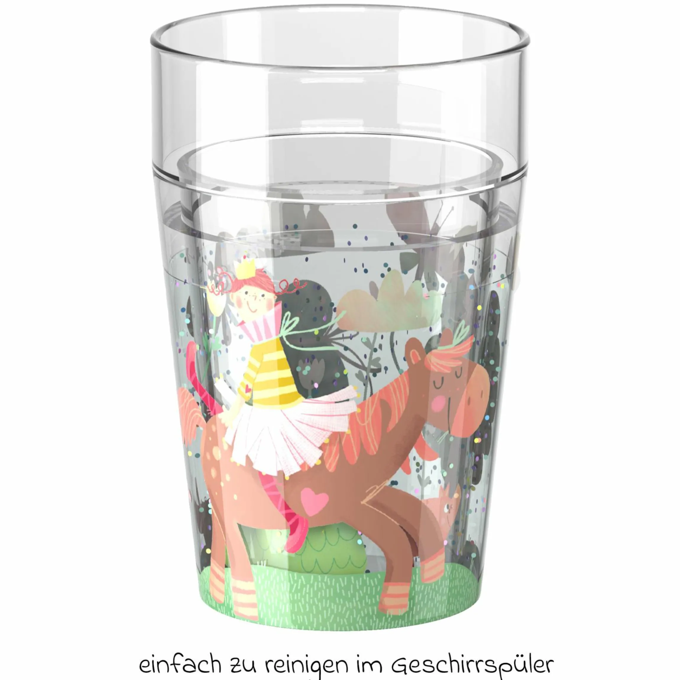 Glitzerbecher 150 ml - Prinzessin & Pferd