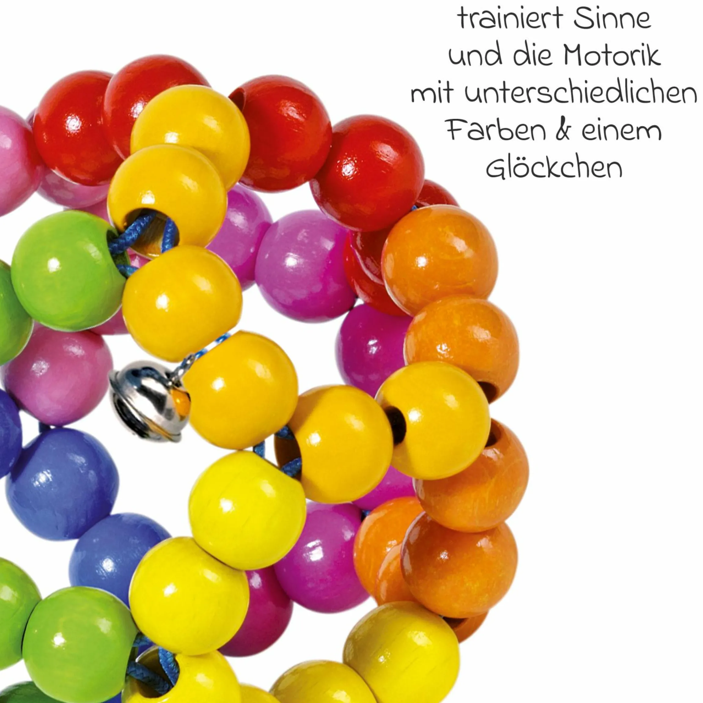 Greifling Elastik mit Perlen aus Holz - Regenbogenball