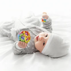 Greifling Elastik mit Perlen aus Holz - Regenbogenball