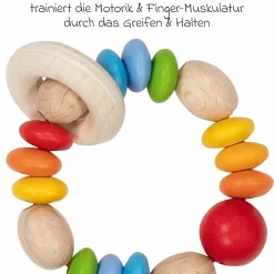 Greifling Elastik mit Perlen aus Holz - Regenbogenlinsen
