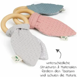 Greifring mit Stoffohren - Waffelpique - Rosa