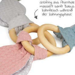 Greifring mit Stoffohren - Waffelpique - Rosa
