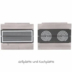 Große Spiel- und Matschküche in Hausoptik mit Spielwanne, 2 Herdplatte, Wasserbehälter mit Wasserhahn, Backofen mit Tür inkl. Zubehör - Grau