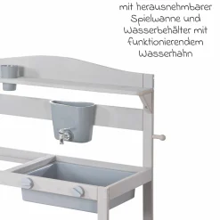 Große Spielküche mit Spielwanne, 2 Herdplatten, Wasserbehälter mit Wasserhahn inkl. Zubehör - Grau