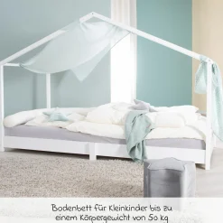 Hausbett bodentief mit niedriger Einstiegshöhe 90 x 200 cm - Montessori - Weiß