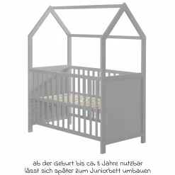 Hausbett inkl. Wickelplatte mit Wickelauflage, 6-fach höhenverstellbarem Lattenrost & 5 Schlupfsprossen 60 x 120 cm - Taupe