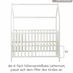 Hausbett inkl. Wickelplatte mit Wickelauflage, 6-fach höhenverstellbarem Lattenrost & 5 Schlupfsprossen 60 x 120 cm - Taupe