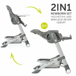 Hochstuhl & Babyliege ab Geburt - Grow Up Newborn Set (faltbar & klappbar) - Melange Grey