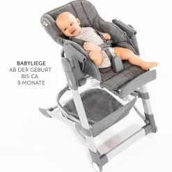 Hochstuhl & Babyliege ab Geburt - Grow Up Newborn Set (faltbar & klappbar) - Melange Grey
