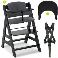 Hochstuhl Alpha Plus Black - im Sparset inkl. Essbrett Click Tray und Sitzkissen - Jersey Charcoal