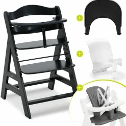 Hochstuhl Alpha Plus Black - im Sparset inkl. Baby Seat + Baby Seatpad + Click Tray