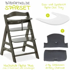 Hochstuhl Alpha Plus Charcoal im Sparset inkl. Sitzkissen und Click Tray Essbrett