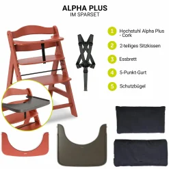 Hochstuhl Alpha Plus Cork - im Sparset inkl. Holz-Essbrett + Sitzkissen - Charcoal