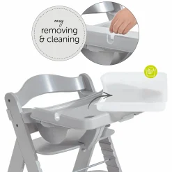 Hochstuhl Alpha Plus Grau im Sparset inkl. Sitzkissen und Essbrett Alpha Tray Grey