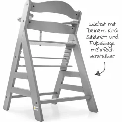 Hochstuhl Alpha Plus Grau im Sparset inkl. Sitzkissen und Essbrett Alpha Tray Grey