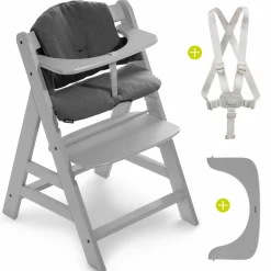 Hochstuhl Alpha Plus Grey - im Sparset inkl. Sitzkissen Jersey Charcoal - Grau