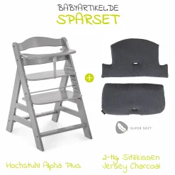 Hochstuhl Alpha Plus Grey - im Sparset inkl. Sitzkissen Jersey Charcoal - Grau