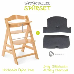 Hochstuhl Alpha Plus Natur - im Sparset inkl. Sitzkissen Jersey Charcoal