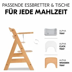 Hochstuhl Alpha Plus Natur im Sparset - inkl. Sitzkissen + Play Tray Basis + Spielzeug Play Planting mit Motorikbrett Flowers