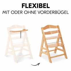 Hochstuhl Alpha Plus Natur im Sparset - inkl. Sitzkissen + Play Tray Basis + Spielring Play Catching mit 3 Stoff-Figuren