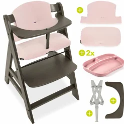 Hochstuhl Alpha Plus Select Charcoal - im Sparset inkl. Sitzkissen Muslin Mineral Rose + 2 Silikonteller