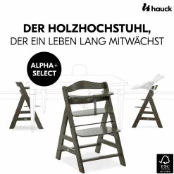 Hochstuhl Alpha Plus Select Charcoal - im Sparset inkl. Sitzkissen Muslin Mineral Rose + 2 Silikonteller