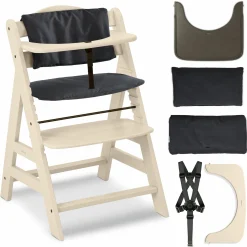 Hochstuhl Alpha Plus Vanilla - im Sparset inkl. Holz-Essbrett und Sitzkissen - Charcoal