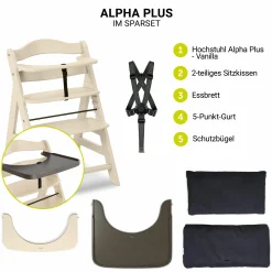 Hochstuhl Alpha Plus Vanilla - im Sparset inkl. Holz-Essbrett und Sitzkissen - Charcoal