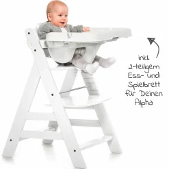 Hochstuhl Alpha Plus Weiß im Sparset inkl. Sitzkissen und Essbrett Alpha Tray White