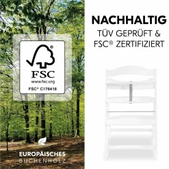 Hochstuhl Alpha Plus White im Sparset - inkl. Sitzkissen + Play Tray Basis + Spielzeug Play Planting mit Motorikbrett Flowers