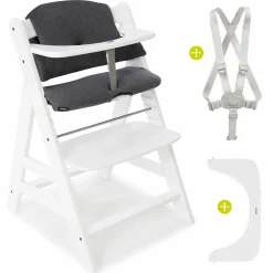 Hochstuhl Alpha Plus White - im Sparset inkl. Sitzkissen Jersey Charcoal - Weiß