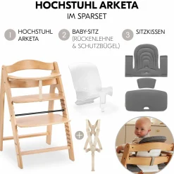 Hochstuhl Arketa Beech - im Sparset inkl. Baby Seat und Sitzpolster - Dark Grey