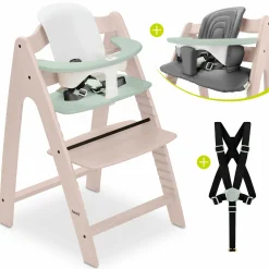 Hochstuhl Arketa Beech Whitewashed Mint - im Sparset inkl. Baby Seat und Sitzpolster - Dark Grey