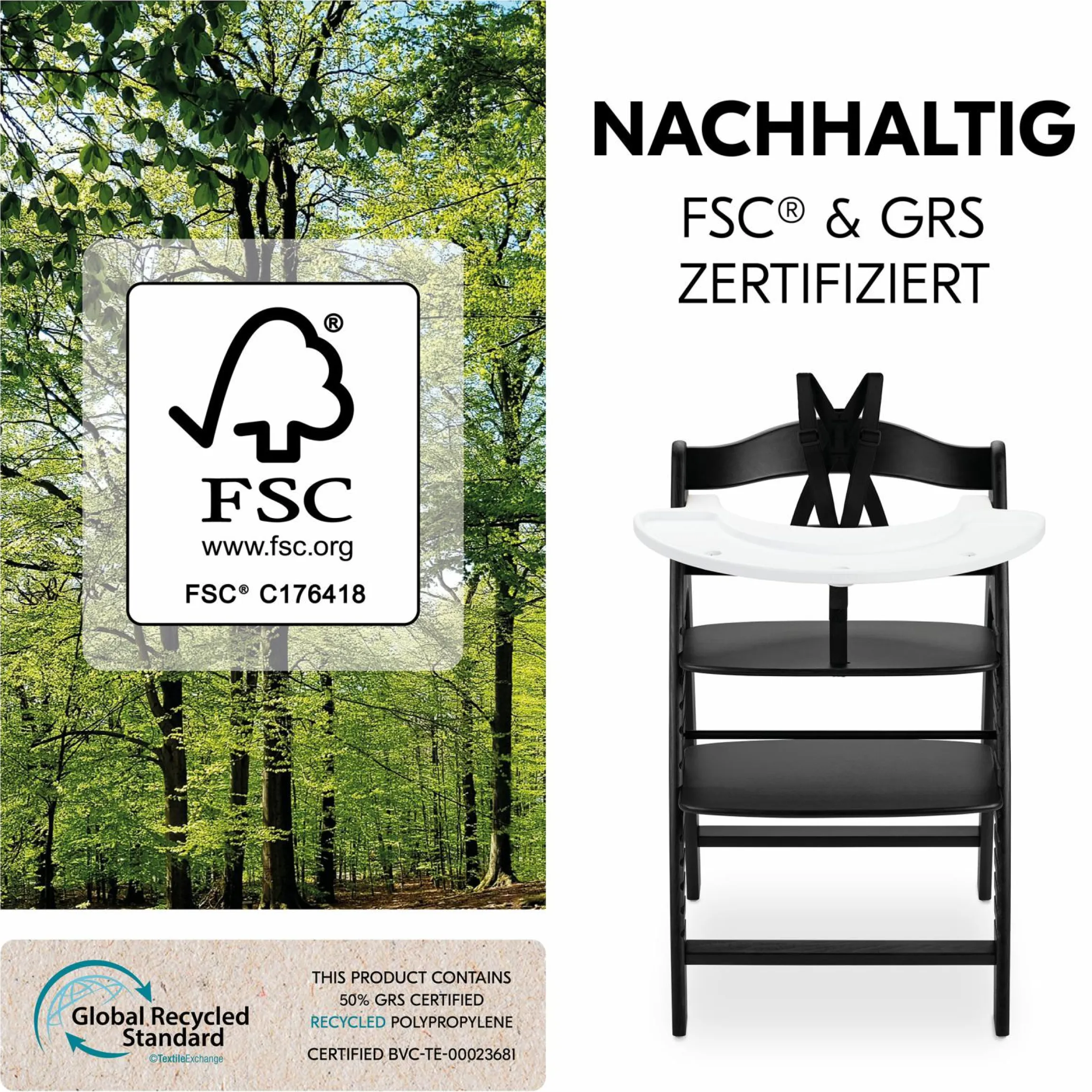 Hochstuhl Arketa inkl. Play Tray Basis - Beech Blackwashed