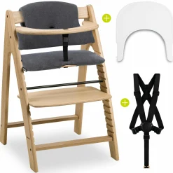 Hochstuhl Arketa Oak - im Sparset inkl. Click Tray und Sitzkissen - Charcoal