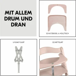 Hochstuhl Beta Plus inkl. Essbrett, Sitzkissen und Rollen - Whitewashed