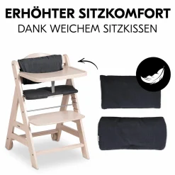 Hochstuhl Beta Plus inkl. Essbrett, Sitzkissen und Rollen - Whitewashed