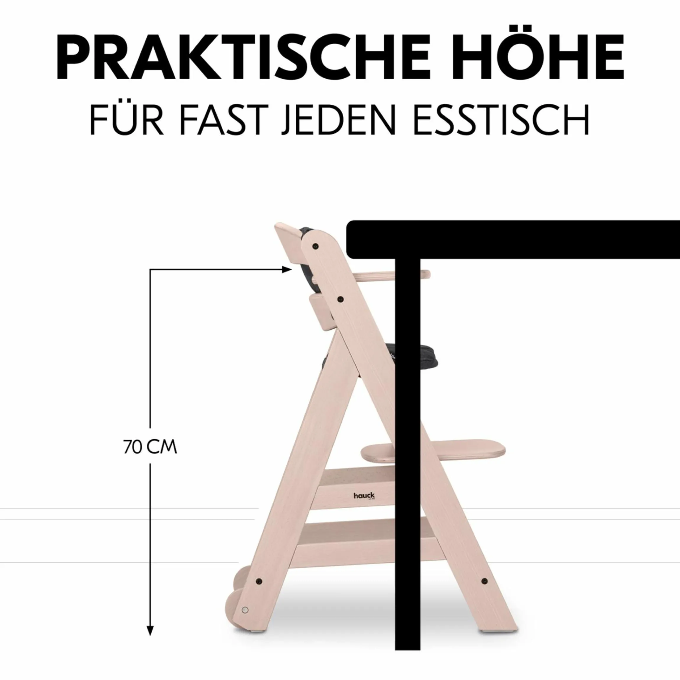 Hochstuhl Beta Plus inkl. Essbrett, Sitzkissen und Rollen - Whitewashed