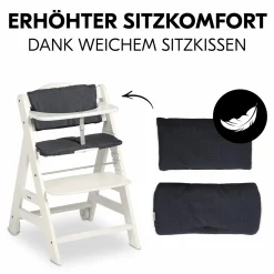 Hochstuhl Beta Plus inkl. Essbrett, Sitzkissen und Rollen - White